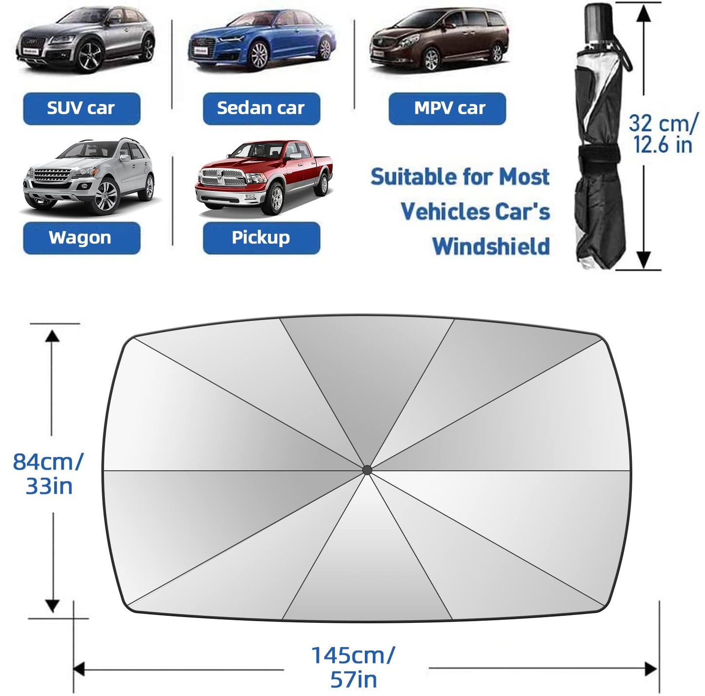 Jasvic car windshield sun shade umbrella - foldable car umbrella sunshade cover uv block car front window (heat insulation protection) for auto windshield covers trucks cars (large)