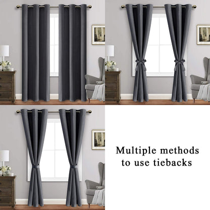 Blackout Curtains with Tiebacks - Thermal Insulated, Light Blocking and Noise Reducing Grommet Curtain Drapes for Bedroom and Living Room, Set of 2 Panels,