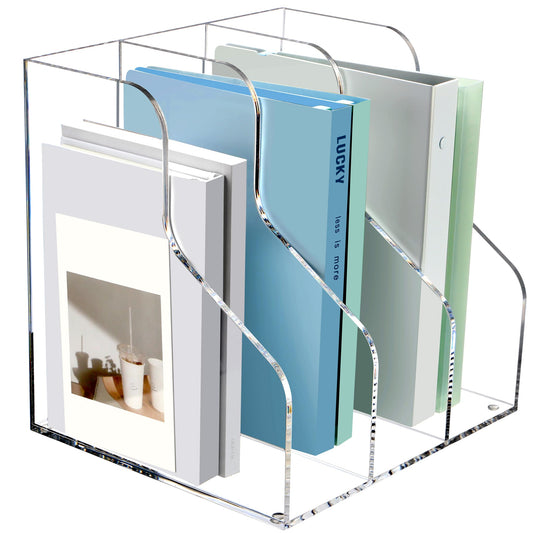 Clear Acrylic Magazine Holder, 3-Slot Desktop File Sorter Organizer Rack for Office Desk Accessories and Storage Stand