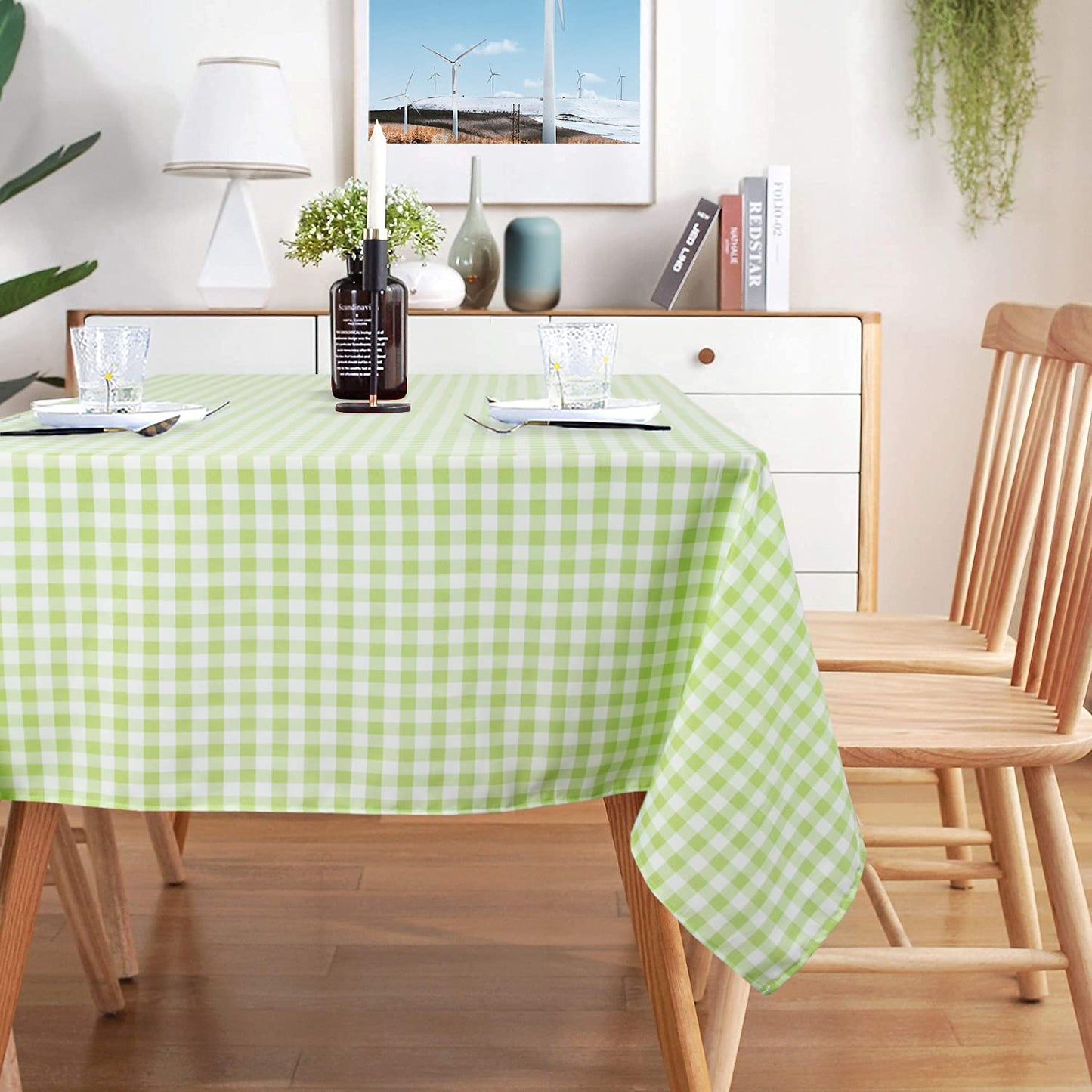 AMZLOKAE Gingham Tablecloth Buffalo Plaid Green White 50''x72'' Checkered for Dining Room Rustic Lattice Farmhouse Wedding Party Decoration