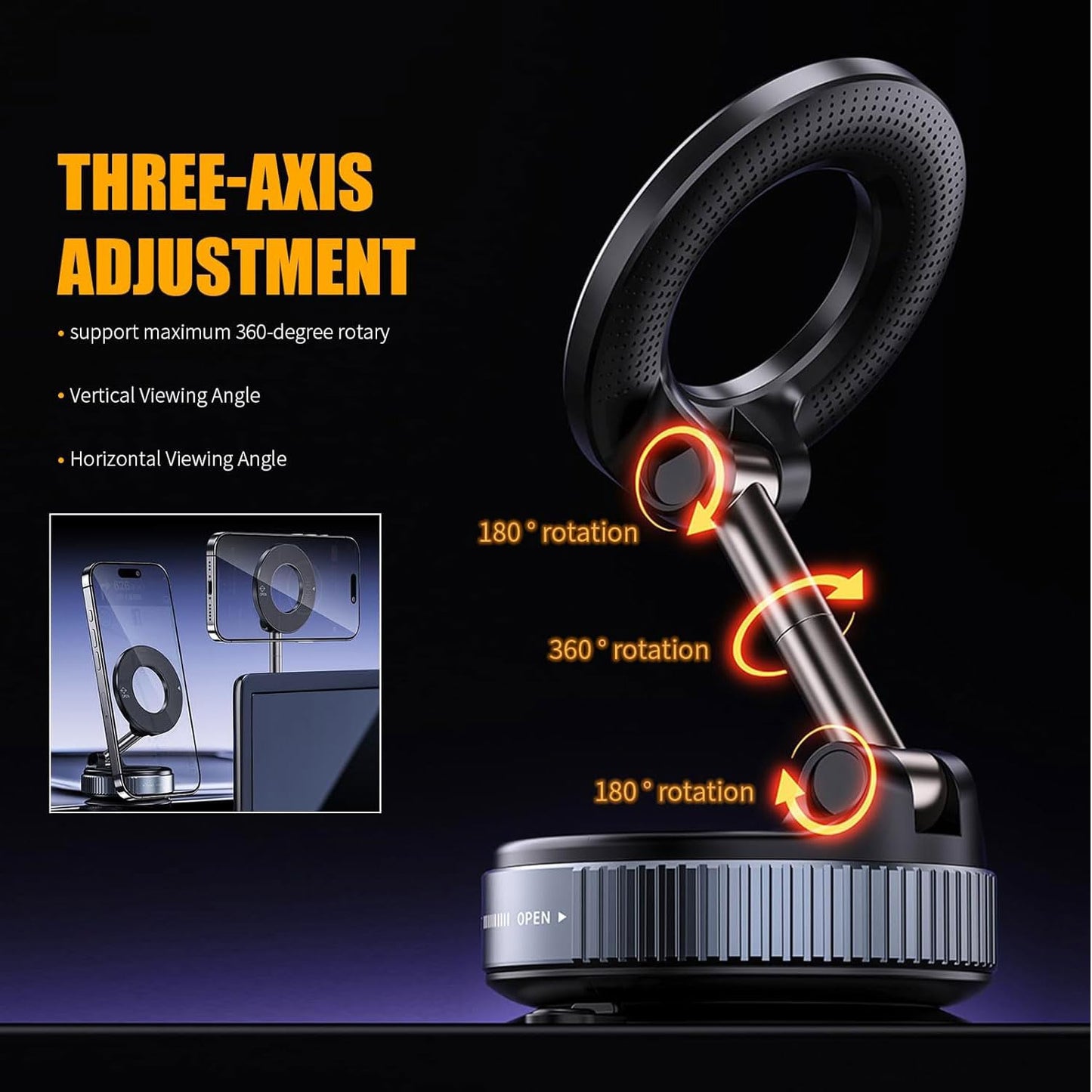 Domiunier 360 Rotating Adjustable Vacuum Magnetic Suction Cup Car Phone Holder, Hands-Free phone holder in car, Compatible with mag-safe car mount, ???? ???? ??????? for Gyms/Home Use/Smooth Surface