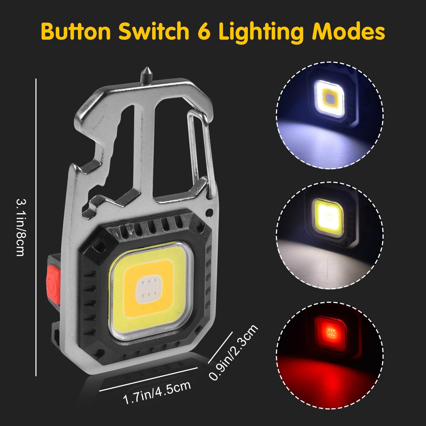 2 x Mini Portable Work Light 800 Lumens Keychain Rechargeable Flashlight, 7 Lighting Modes COB Small Keychains Flashlights Mini COB LED Work Light [Energy Class A++ ++]