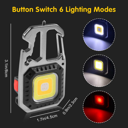 2 x Mini Portable Work Light 800 Lumens Keychain Rechargeable Flashlight, 7 Lighting Modes COB Small Keychains Flashlights Mini COB LED Work Light [Energy Class A++ ++]
