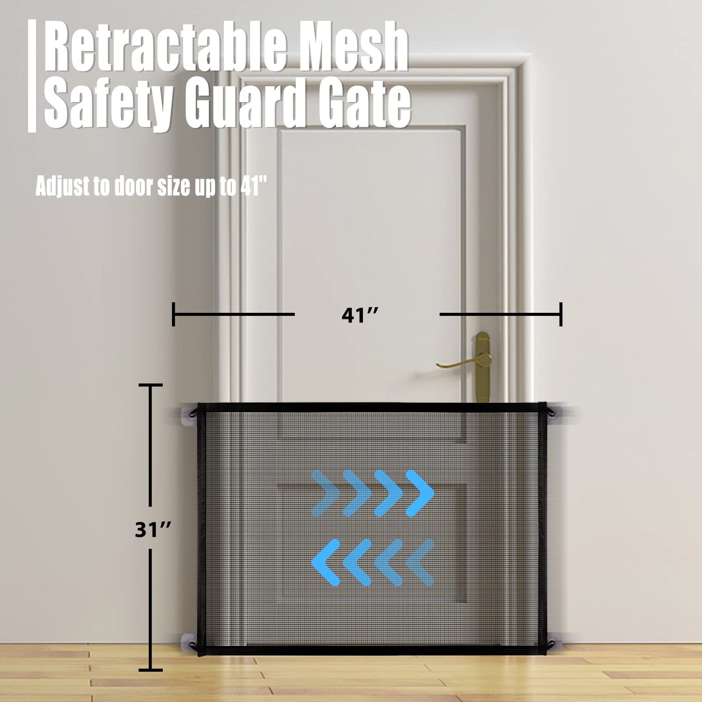 Queenie Safety Gate, Retractable Baby Gate, Portable Pet Gate for Kids, Dogs, Dogs, Pets - All Places Mountable Mesh Gate - 45.02" - Black