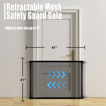 Baby Gate Pet Gate Magic Gate for Dogs Safety Guard Gate Retractable Mesh Dog Gate, Portable Folding Child's Safety Gates Install Anywhere, Safety Fence for Hall Doorway Wide 40.14"-Black