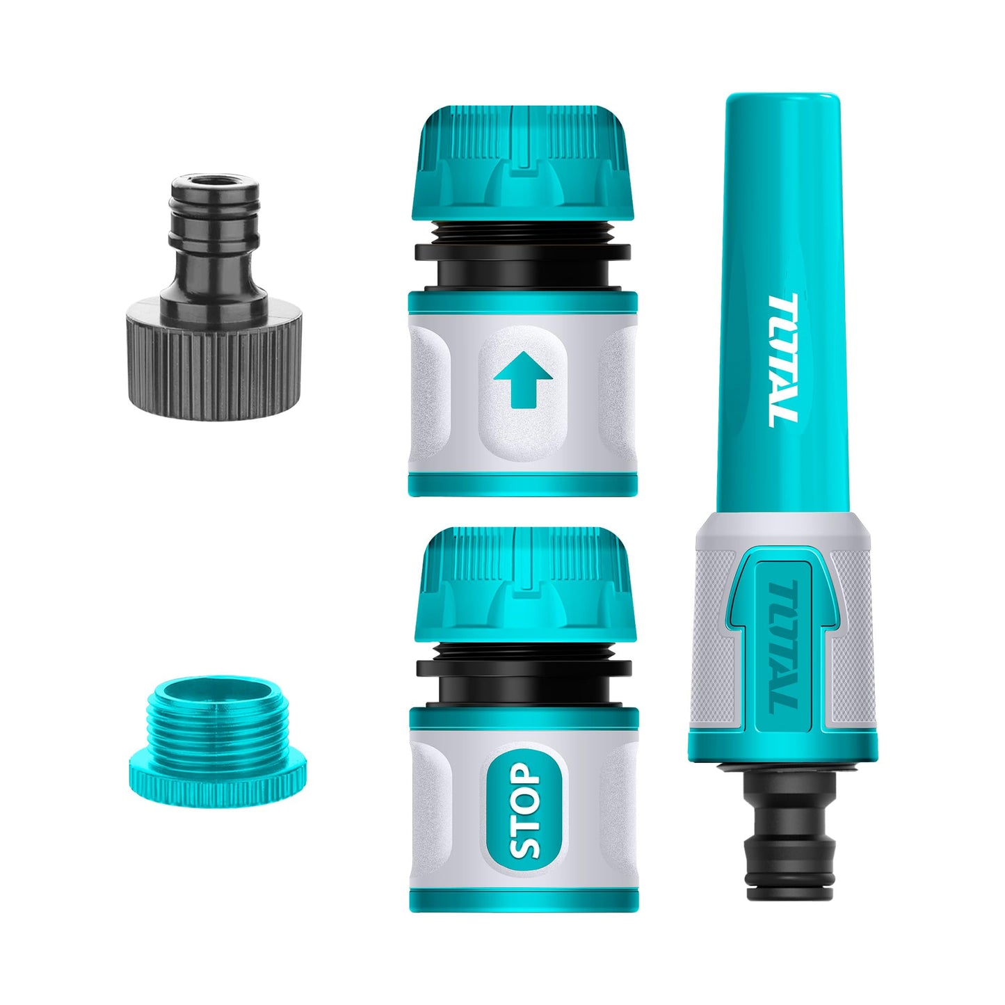 Total 5 PCS Hose Quick Connectors Set with Twist Spray Nozzle, ABS Material THHCS05122