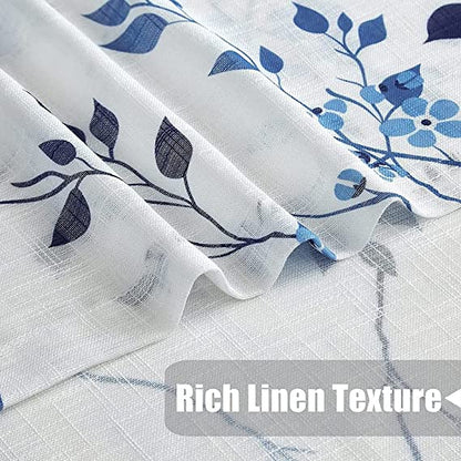 Natural Linen  Printed Floral Curtain - Steel grommets