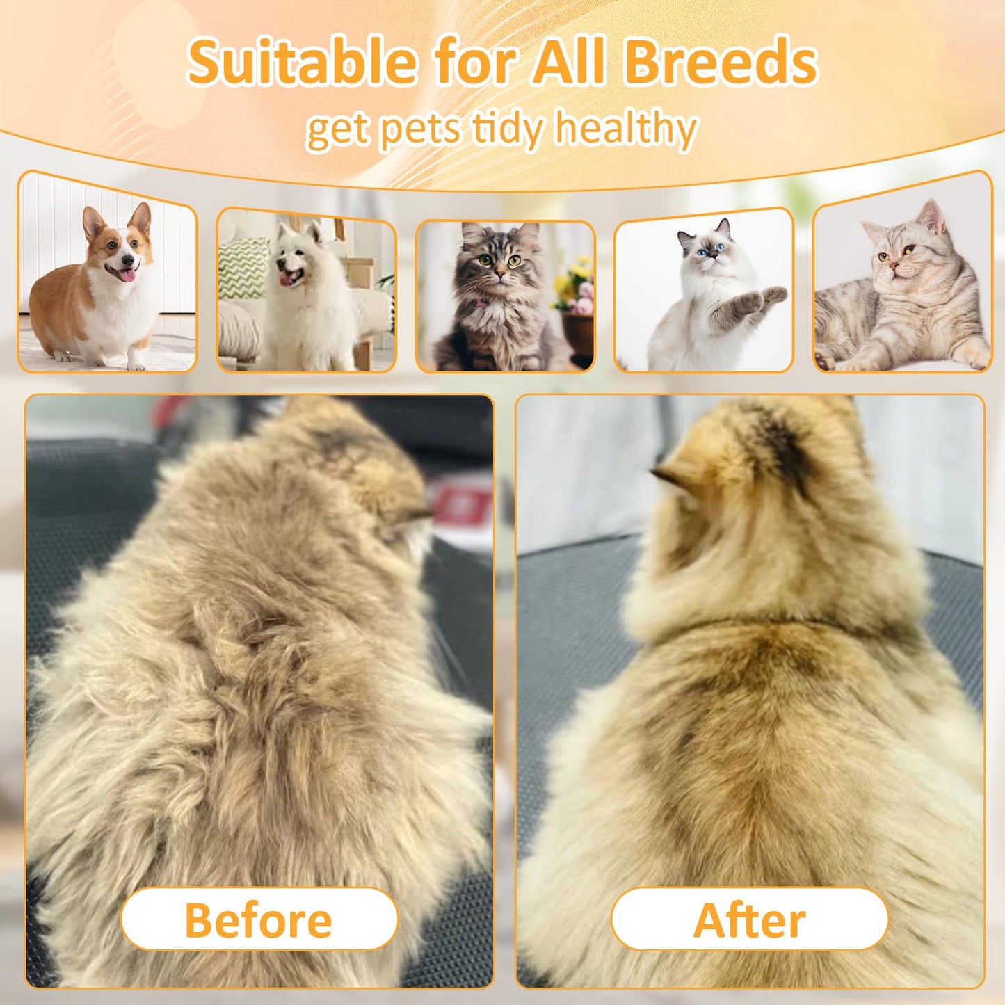 Necomi 3 in 1 Steam Cat Brush - Self Cleaning Massage Brush for Removing Static, Tangled and Loose Hair - Pet Hair Removal Comb for Cats and Dogs