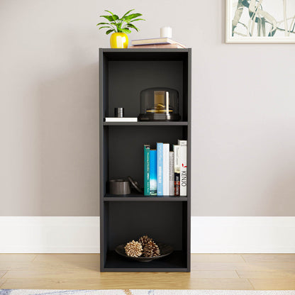 Oxford 3 Tier Cube Bookcase, Black Wooden Shelving Display Unit, Modern Vertical Storage Organizer for Home Office, Living Room, or Bedroom Furniture, Tall Design