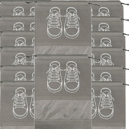 حقائب تخزين أحذية كبيرة، حقائب أحذية مقاومة للغبار برباط مع نافذة شفافة، منظم سفر مقاوم للماء، حقائب أحذية محمولة - رمادي