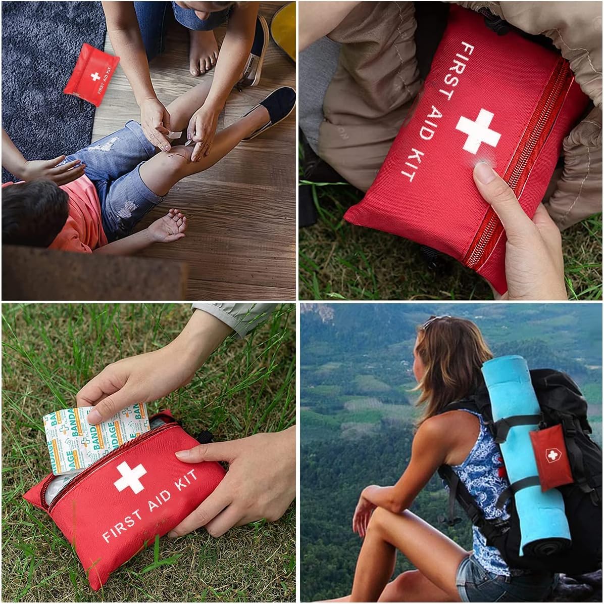 2 Pack First Aid Pouch, Portable Empty Red First Aid Kit Bag, Travel Rescue Tote First Responder Storage Survival Medicine Bag Pocket Container for Sports Camping Hiking Outdoor Activities Emergency