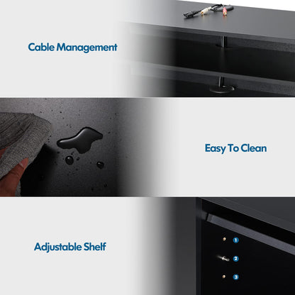 Floating TV Unit Cabinet in Black, WalLMounted TV Shelf with 4 Storages for Living Room, Entertainment Center with Open and Closed Compartments, Modern Design