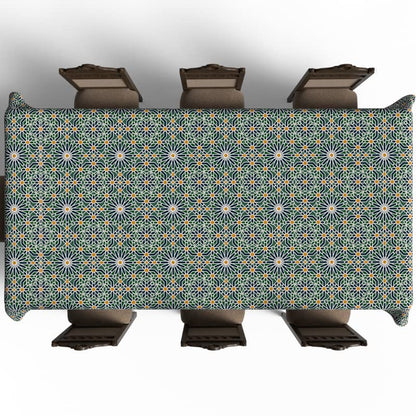 Islamic Adden Waterproof Tablecloth, a Multicolor 140x300 cm Rectangular Table Cover of Spillproof Polyester with a Garden Pattern, a Beautiful Protector for Large Dining Tables