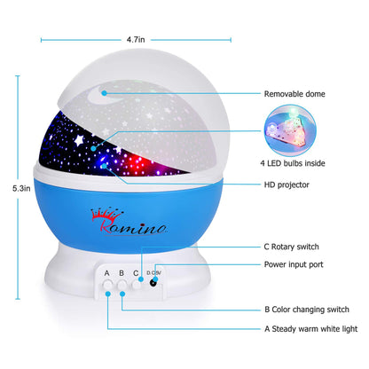 ROMINO Star Master 360 Degree Rotating Moon Night Light Lamp Projector with Colors and USB Cable for Kids Room (Blue)