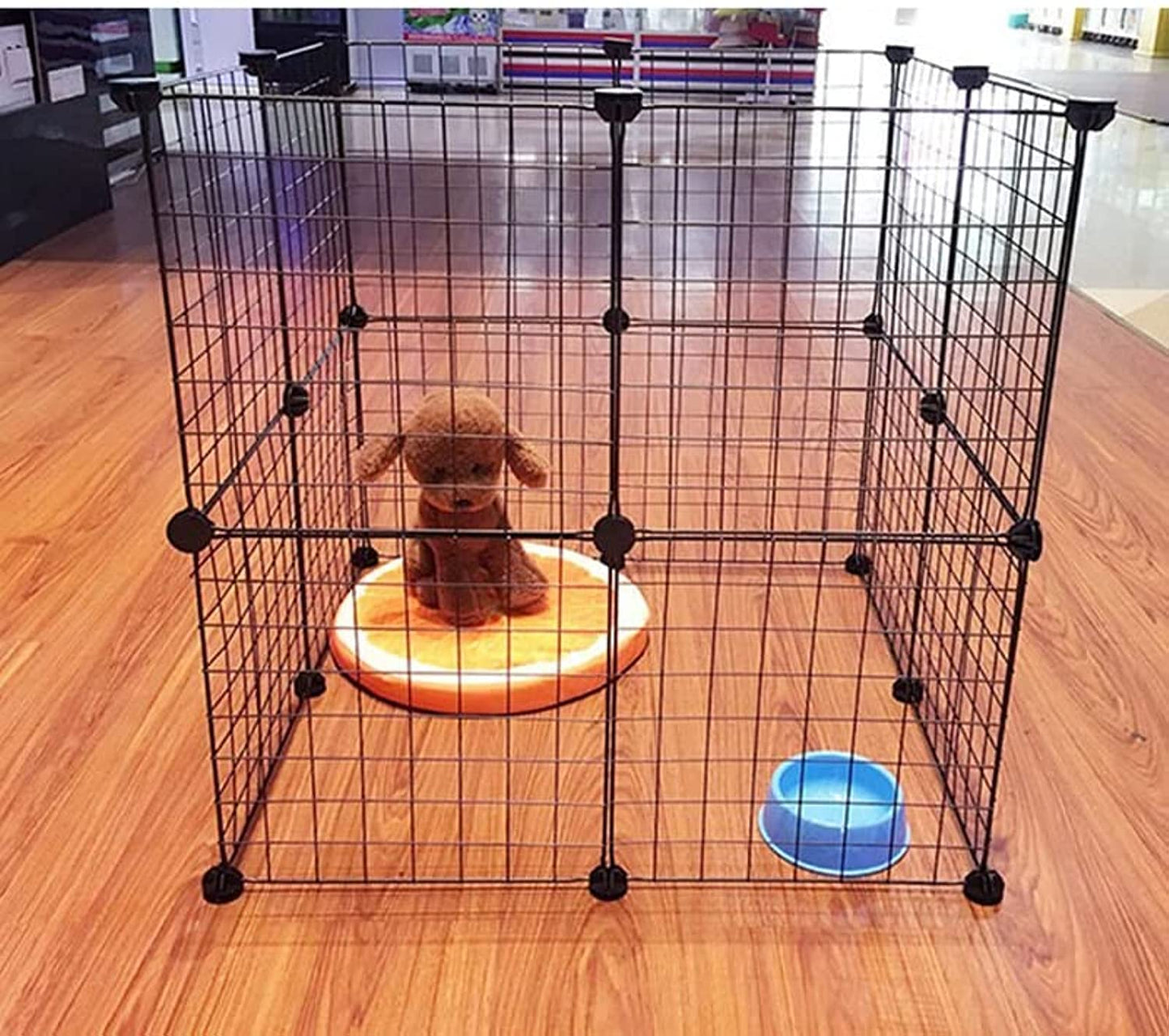 Portable Metal Pet Playpen Easy to Disassemble and Install Portable Indoor Outdoor Exercise Pen (16 Pieces, Black)