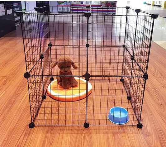 Portable Metal Pet Playpen Easy to Disassemble and Install Portable Indoor Outdoor Exercise Pen (16 Pieces, Black)