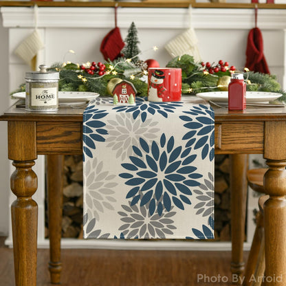 INTEX HOME Velvet Floral Table Runner, Soft Linen Fabric, Machine Washable, Rectangular Design, 1 Piece, 45 x 135 cm, Black x Grey, Dining Table Decoration for Home, Events and Special Occasions