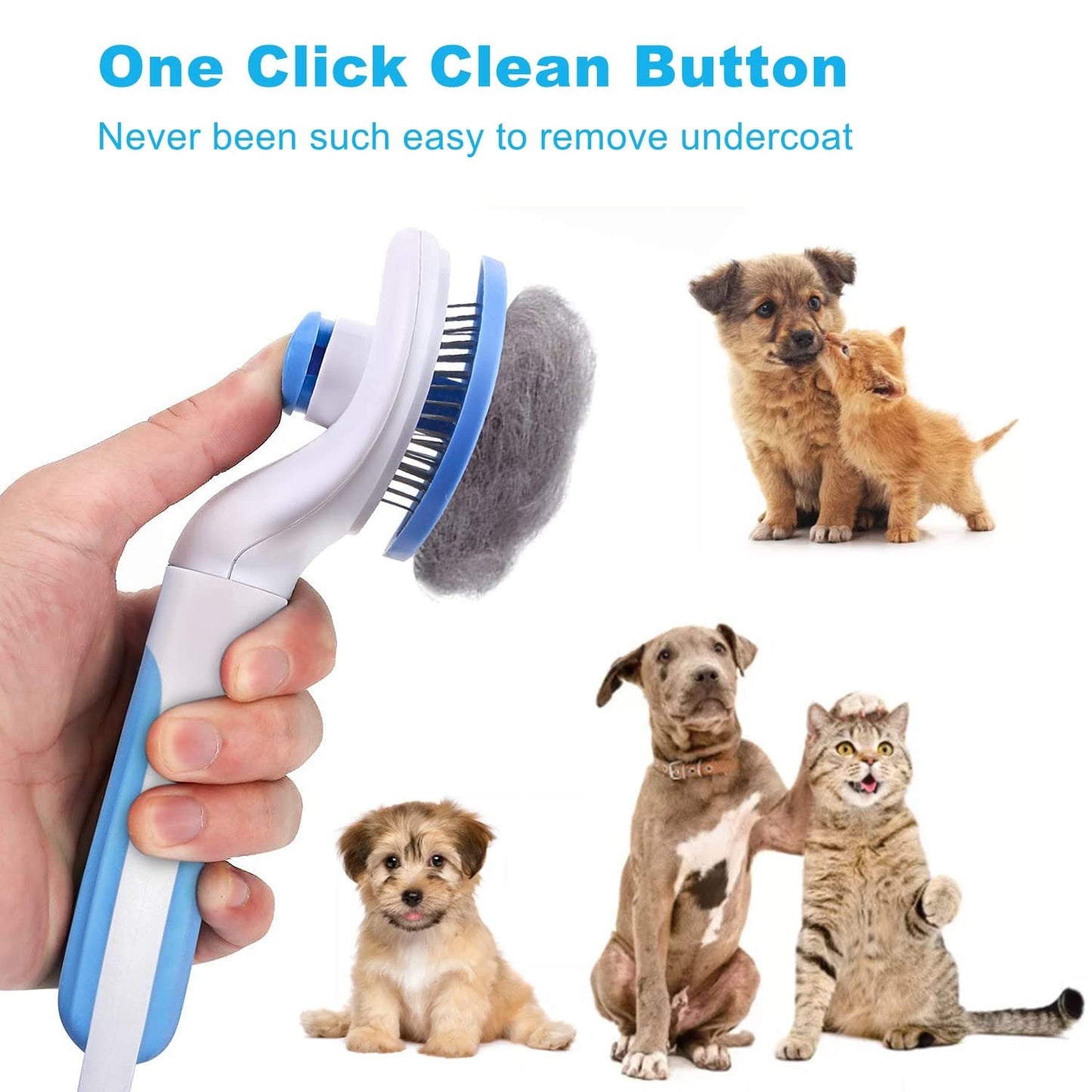 JUWANTU Self-Cleaning Slicker Brush for Pet Grooming - Massaging Tool for Long and Short Hair, Gently Removes Loose Undercoat and Mats
