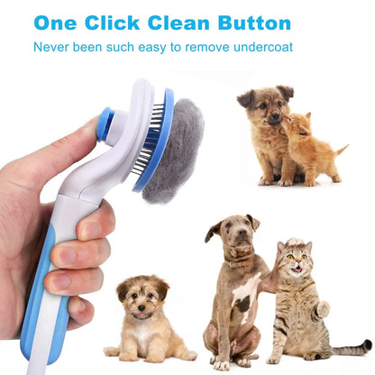 JUWANTU Self-Cleaning Slicker Brush for Pet Grooming - Massaging Tool for Long and Short Hair, Gently Removes Loose Undercoat and Mats
