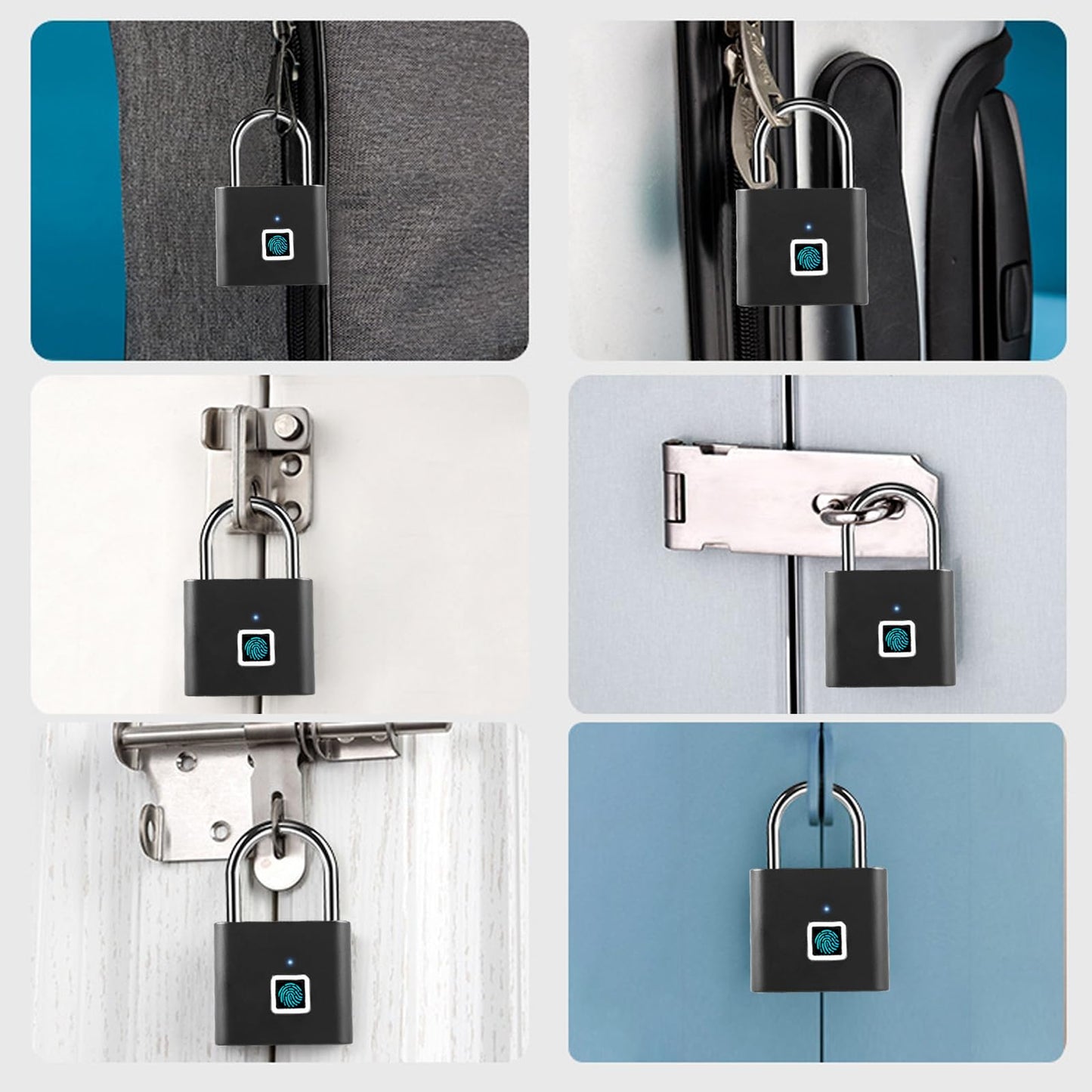 SPORWAY Fingerprint Lock: USB Charging Padlock Keyless Lock IP55 Waterproof Padlock, Small Lock with Fingerprint for Gym, Office, Home, Garden, Cupboard (Black)