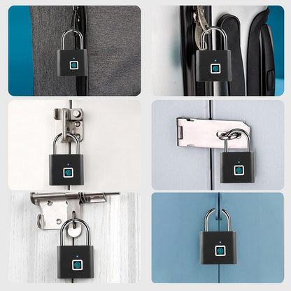 SPORWAY Fingerprint Lock: USB Charging Padlock Keyless Lock IP55 Waterproof Padlock, Small Lock with Fingerprint for Gym, Office, Home, Garden, Cupboard (Black)