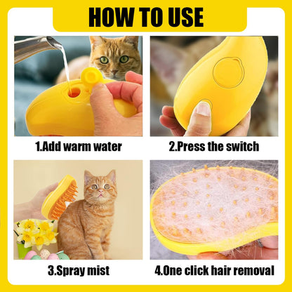 LEERMEIZI Steam Brush for Cats and Dogs, 3-in-1 Steam Brush for Cats, Cat Brush with Steam, Steam Brush for Dogs, Pet Grooming (Yellow)