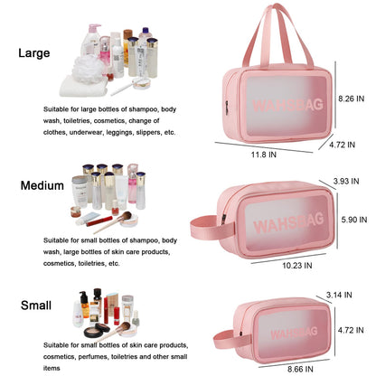 Qupzsen Travel Toiletry Bag for Women and Men - Matte Translucent Bag with Handy Handle - Makeup Cosmetic Organizer for Travel Toiletries Accessories, Pink, 3