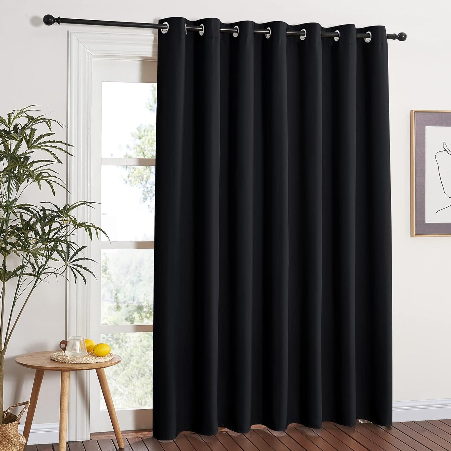 INtex CURTAINS HOUSE Blackout Curtains - Soft Peachy Texture Thermal Insulating Curtains-Silver Steel Grommets Blackout For Living Rooms And Bedrooms - Single Panel 135W X 230L CM Black