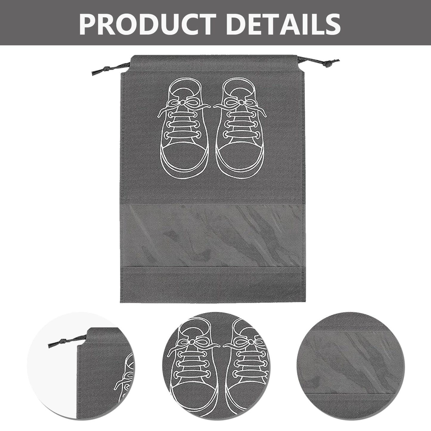 YHQZ 5 Pcs Large Shoe Storage Bags,Shoe Bags for Travel,Dustproof Drawstring Shoes Bags,Shoe Travel Bag,Drawstring Non-Woven Shoes Storage Bags with Transparent Window for Daily and Travel Use(Grey)