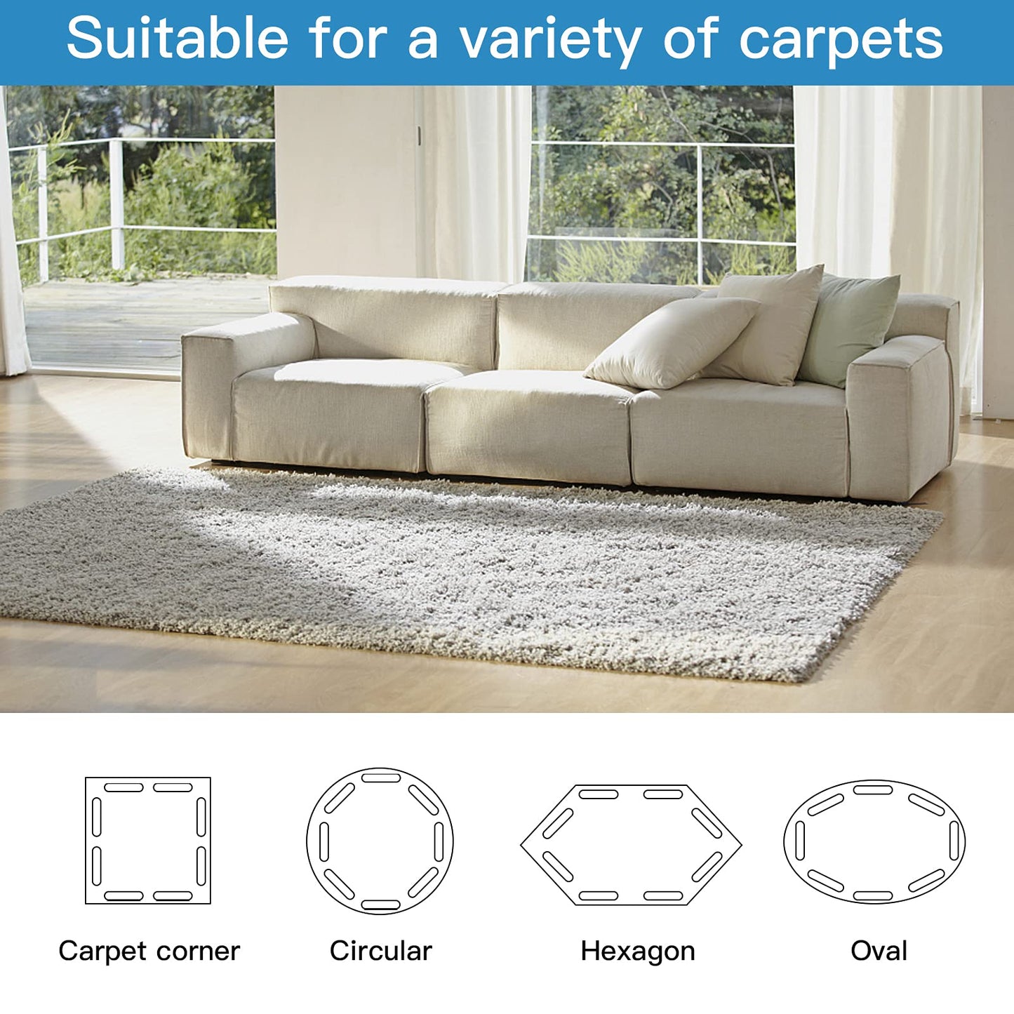 12 Pcs Non-Slip Rug Gripper, Rug Grippers for Hardwood Floors, Reusable Rug Tape for Area Rugs, Carpet Rug Tape for Bathroom Rugs Outdoor Rugs Tile Floors, Floor Mats (Black).