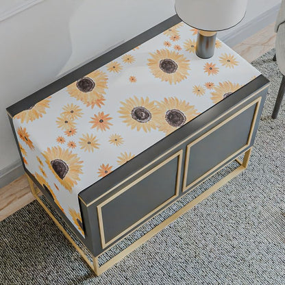 مفرش طاولة قطني بنقشة دوار الشمس، قطعة مركزية مزخرفة باللونين الأبيض والأصفر، 35×140 سم، لمسة مشرقة ومبهجة لإضفاء أجواء مشمسة وإيجابية على طاولة الطعام الخاصة بك