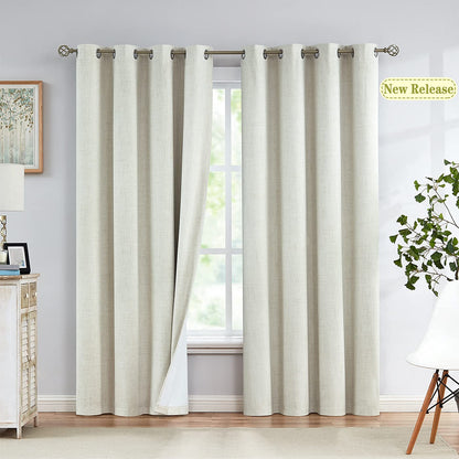 INtex CURTAINS HOUSE Linen Blackout curtains - 100% Blackout - sun zero - Fully Darkness for Room - thermal insulated fabric - silver steel Grommets - 1 Piece 150W X 260L CM Off White-Natural