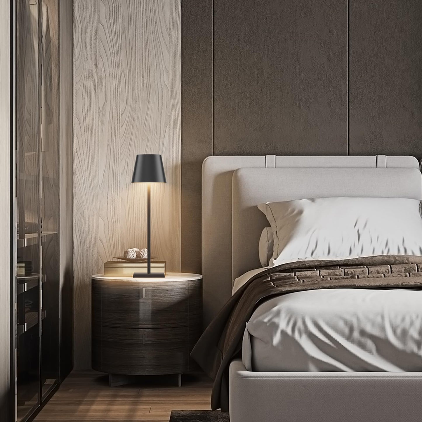 2-Pack LED Cordless Table Lamp, Rechargeable Battery Desk lamp 3W 5500mAh Battery Operated Stepless Dimming Modern Portable Table Light for Restaurant/Dinner/Bedroom/Outdoor IP54 Waterproof (Black)