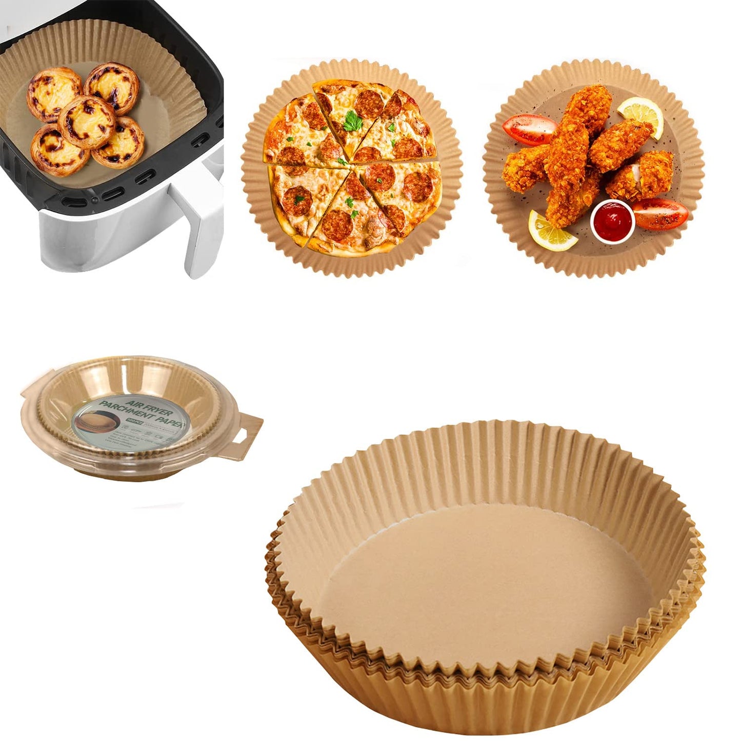 YYJ HOME Air Fryer Disposable Paper Liner 100 PCS Non Stick air Fryer Liners, 7.9 Inch Round air Fryer Oil Paper Liners, Food Parchment Roasting, Food Grade Baking Paper for Baking Roasting Microwave