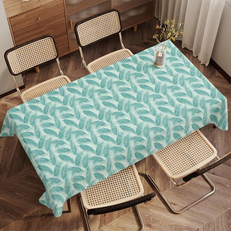 INTEX HOME Linen Velvet Table Cloth, Bella Leaf Pattern, Premium Soft Fabric, 130W×130L CM, Turquoise, Elegant Dining and Living Room Decor, Durable Protection for Daily Use and Special Occasions