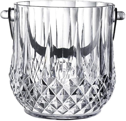 Glass Crystal Ice Bucket with Clips, Premium Clear Design, Elegant for Parties, Weddings, and Events, Durable and Versatile for Ice Storage and Serving