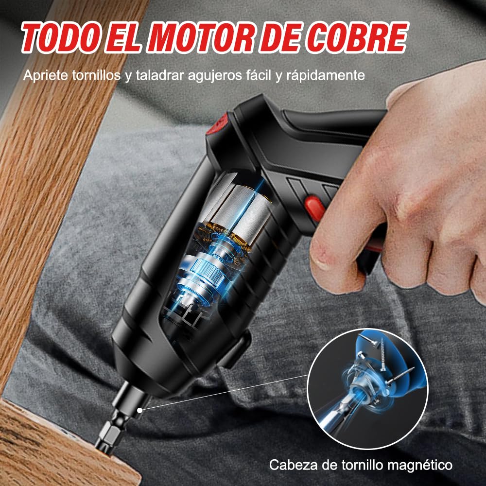 Free wolf Electric Screwdriver 3.6V, Rechargeable Electric Screwdriver Set of 47 Pieces, Rotatable Handle (90°-180°), for Home Improvement and Your DIY Projects (Black)