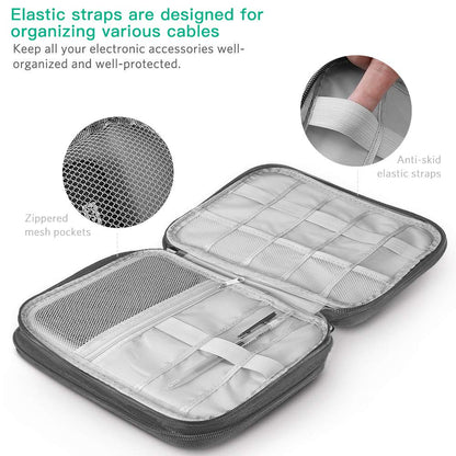 HCFGS Electronics Accessories Organizer Bag, Travel Cable Organiser Bag, Universal Carry Travel Gadget Bag for USB Cable Drive, SD Card, Charger Hard Disk (Gray)