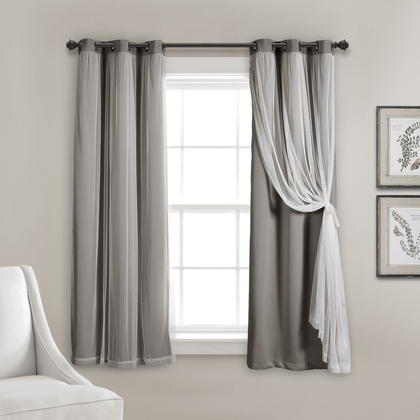 Voile Sheer Panel Pair with Insulated Blackout Room Dark,Rich steel Grommet, Set of 1 Panel