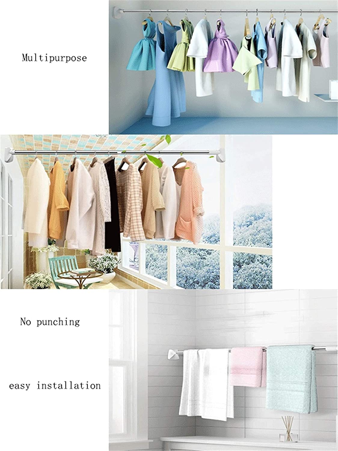 Kg shower curtain rail, curtain rod short extendable stainless steel tension rod with no drilling, modern telescopic shower curtain pole for shower for window bathroom wardrobe doorway (110-200cm)