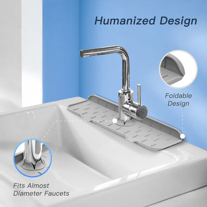 WINALLO Silicone Faucet Mat for Kitchen Sink Splash Guard Silicone Faucet Handle Drip Catcher Tray Sink Protector Pad for Countertop Kitchen Sink Bathroom Bar, Light Gray