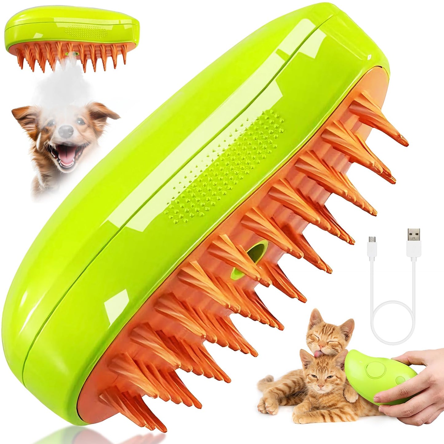 chimoo Cat Brush with Steam, 3-in-1 Steam Brush Cat Green Steamy Brush Cat Steam Brush for Cats with Spray Cat Brush with Water Cats Steam Brush Care Brush for Cats and Dogs for Hair Removal
