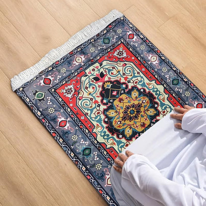 INtex Home Velvet Padded Prayer Rug, Multicolor Islamic Persian Design, Soft Printed Fabric with Anti-Slip Layer, Comfortable and Cushioned, 70x110 cm