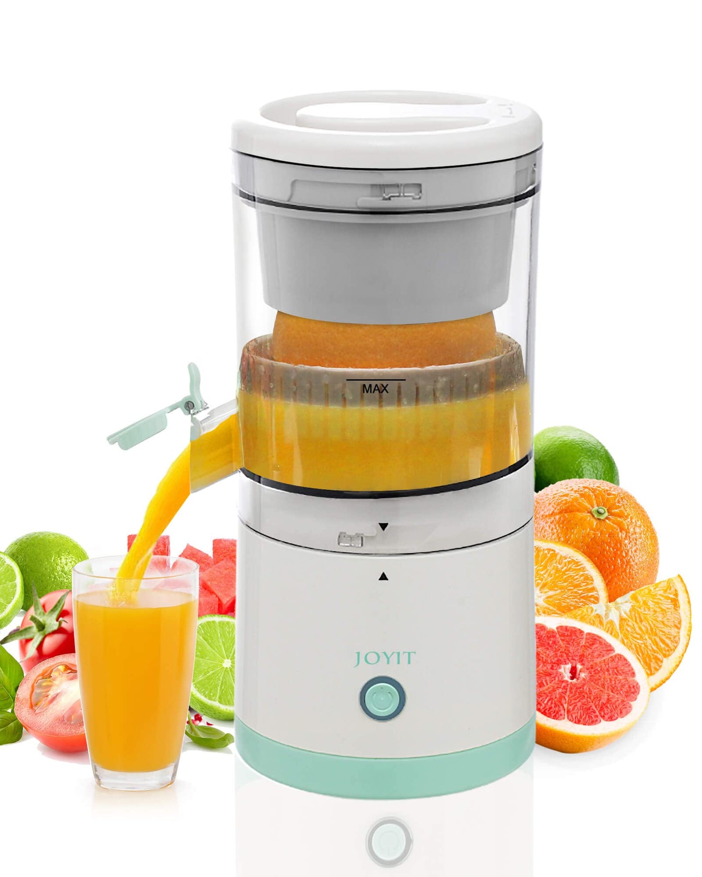 JOYIT Orange Juice Squeezer â€“ USB Rechargeable Electric Citrus Juicer, Wireless Portable Orange Juice Machine, Premium Electric Juicer for Lemon Tomato Grape Watermelon