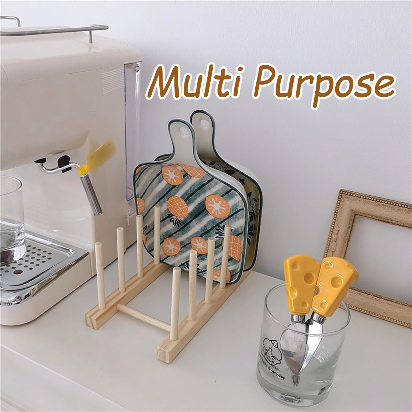 YUNYU Plate Rack Organiser,Dish Drainer Rack Chopping Board Holder,Wooden Storage Rack for Kitchen Cupboards/Bedroom/Study,Storage Holder for Cups/Book/Pot Lid/Baking Tray/Storage Rack,6 slots.