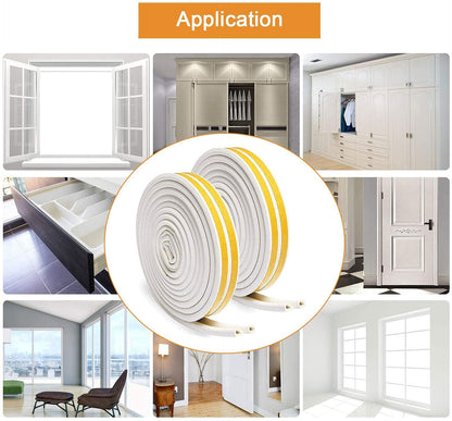 Wawasia door weather stripping, foam window seal strip, self-adhesive foam weather strip, soundproof anti-collision seals, air conditioner seal, insulation d type, white, 2m