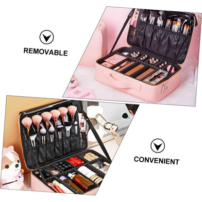 Hemoton Partition Cosmetic Bag Cosmetics Toiletry Bag Cosmetics Case Makeup Organizer Korean Cosmetics Makeup, Pink, 41x31cm