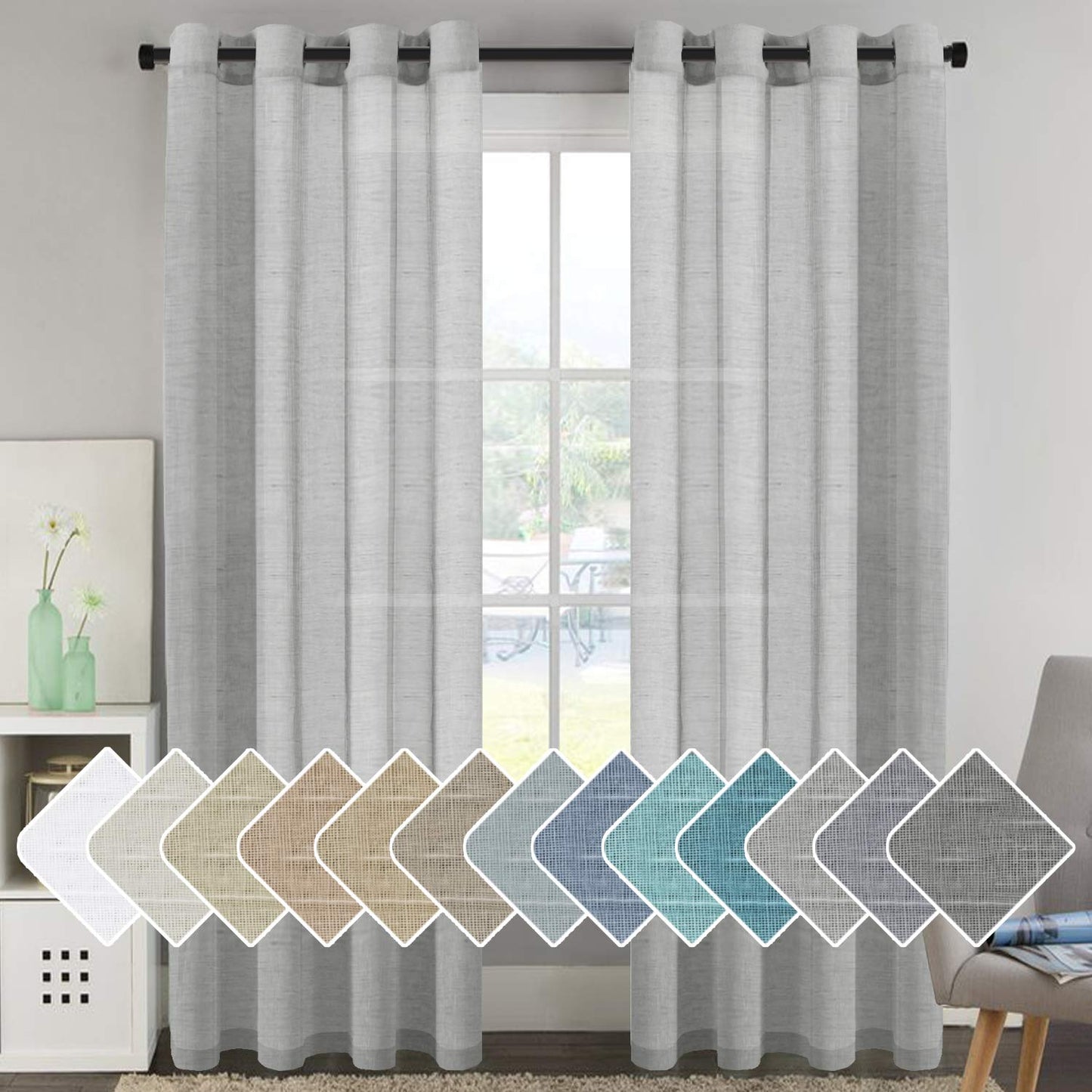 INtex Curtains Semi-Transparent Natural Linen Curtains with Elegant Sheer Fabric and Steel Grommets - 1 Piece 200W x 230L CM Dark gery
