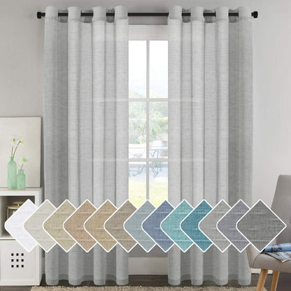 INtex Curtains Semi-Transparent Natural Linen Curtains with Elegant Sheer Fabric and Steel Grommets - 1 Piece 200W x 230L CM Dark gery