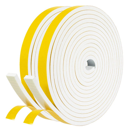White Door Weather Stripping 26 Feet, 1/2 Inch Wide X 1/4 Inch Thick, High Density Foam Tape Roll Neoprene Rubber Adhesive Weatherstrip Door Seal, Window Insulation, 2 Rolls X 13 Ft Each